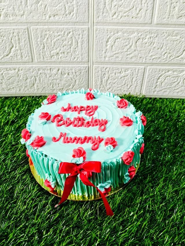 Blue Red Bow Flower Birthday Cake view 2