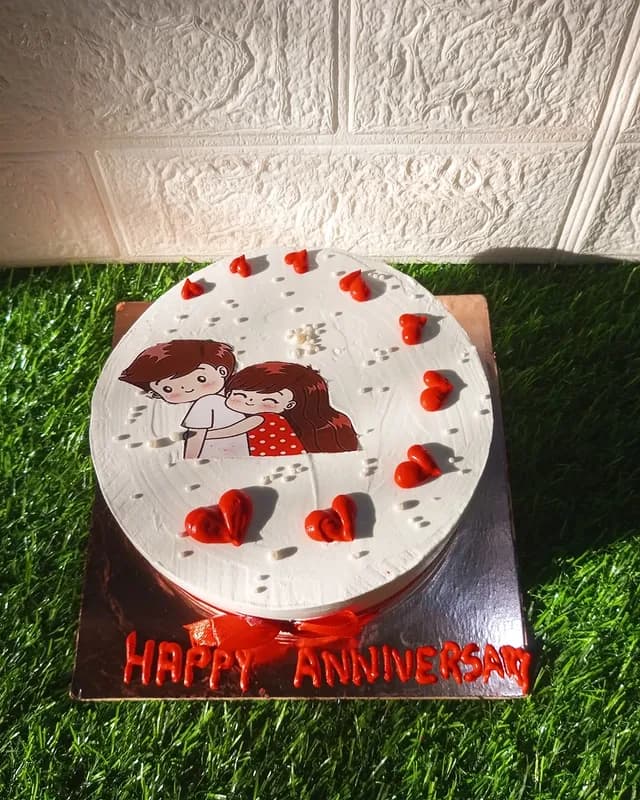 Cream Heart Anniversary Cake view 2