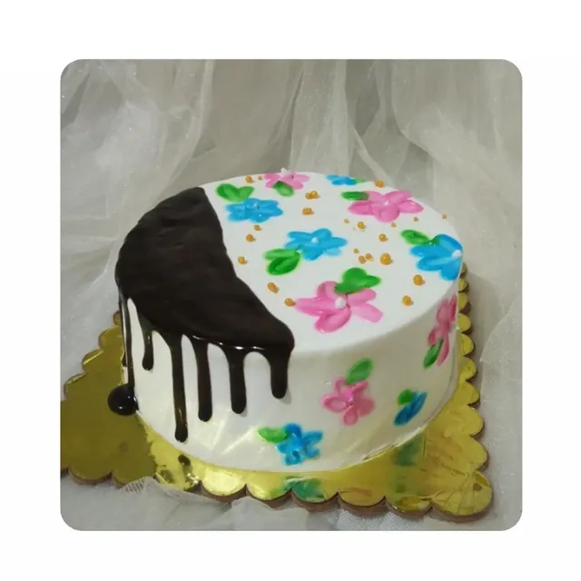 Pink Blue Flower Garden Cake view 2