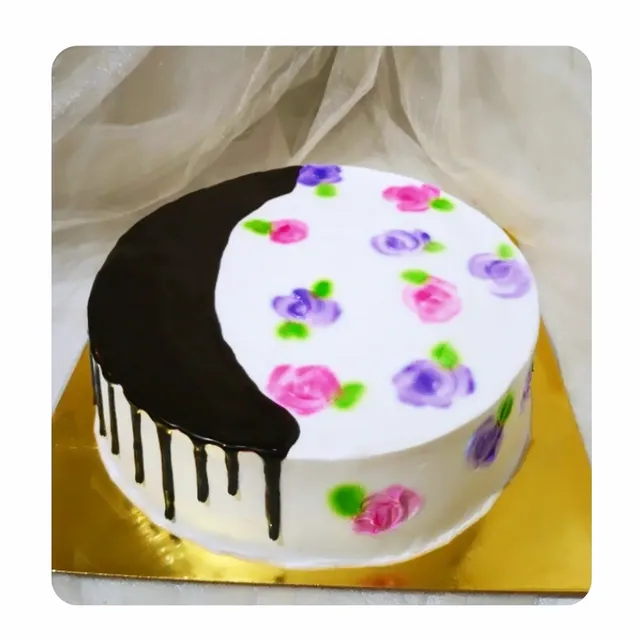Pink Blue Flower Garden Cake view 3