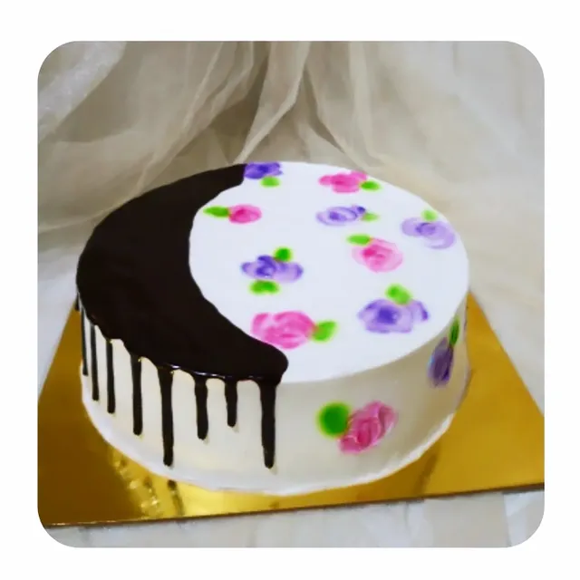 Pink Blue Flower Garden Cake view 4