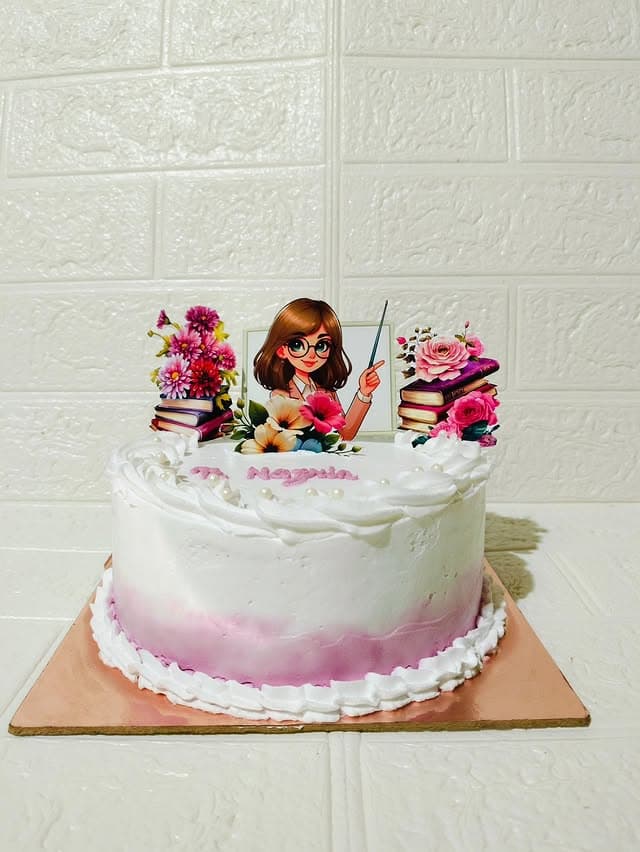 Pink Flower Teacher's Day Cake view 2