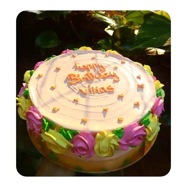 Pink Yellow Flower Birthday Cake view 2