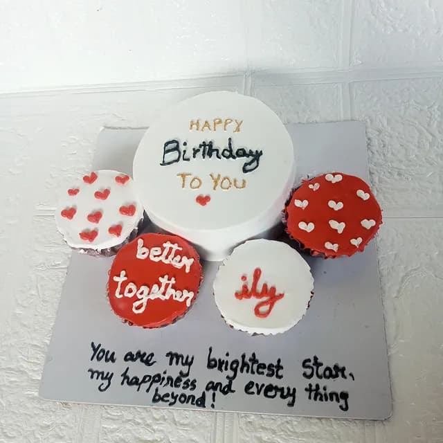 Red White Heart Birthday Cake view 2
