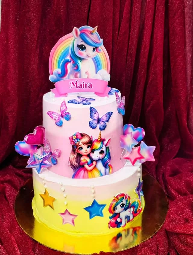 Unicorn cake Goa — rainbow buttercream and gold horn by Sweet Bites