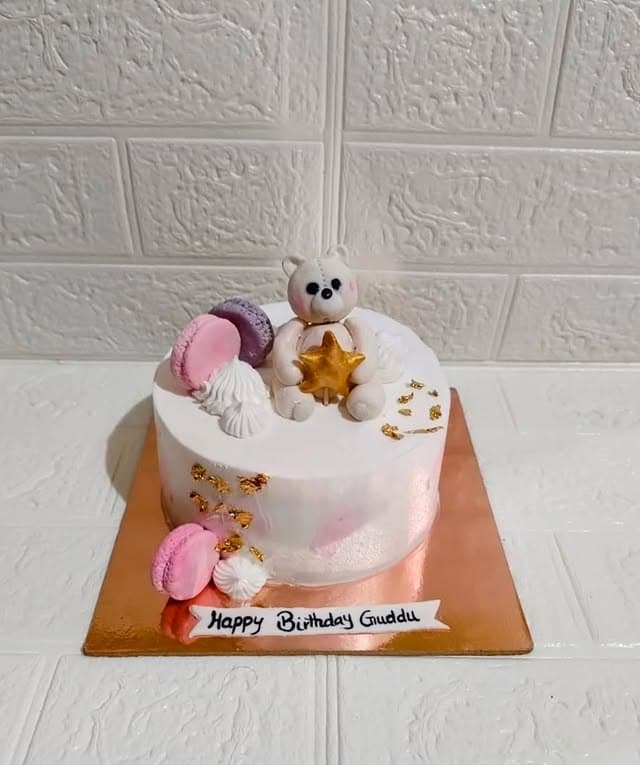 White Teddy Cream Cake — custom cake by Sweet Bites Goa