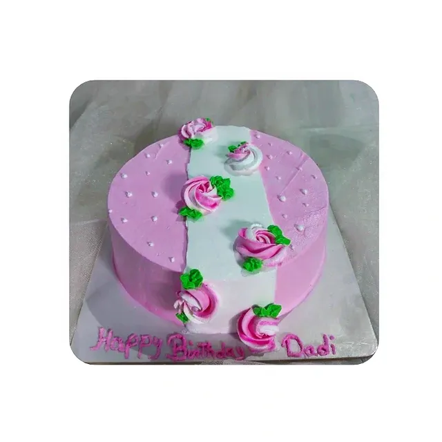 Green Leaves Pink Flower Birthday Cake — birthday cake in Goa by Sweet Bites
