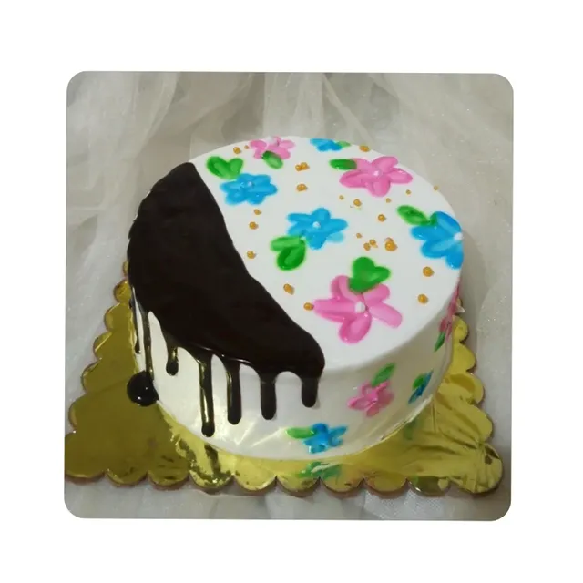 Pink Blue Flower Garden Cake — custom cake in Goa by Sweet Bites