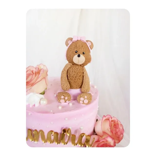 Pink Rose Teddy Cake — custom cake by Sweet Bites Goa