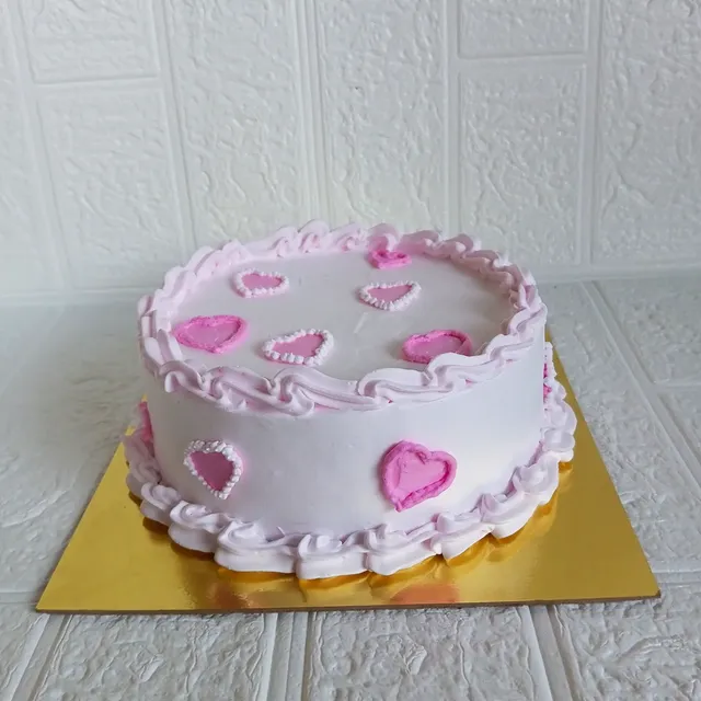 White Pink Heart Cake — custom cake by Sweet Bites Goa